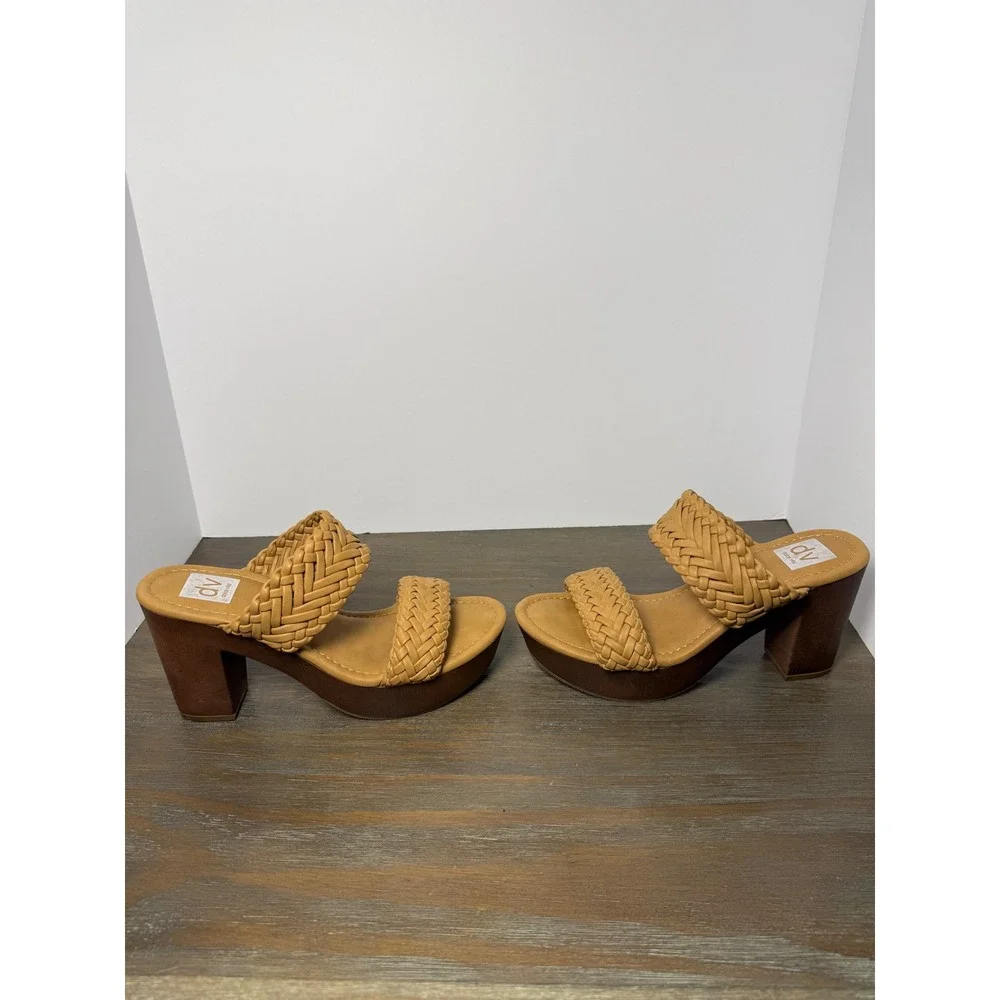 DV Dolce Vita Hilda Woven Slide Sandals Tan Block Heel Boho 7.5‎ Braided Boho